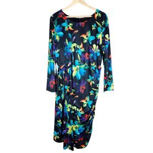 Eloquii Dress 14 Plus Size Floral Black Colorful Elegant Statement Cocktail Glam